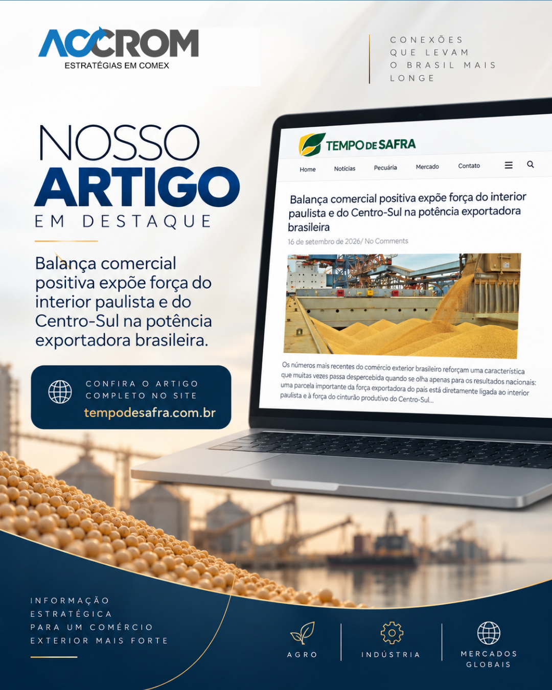 ACCROM ganha destaque nacional com análise sobre a força exportadora do interior paulista e do Centro-Sul